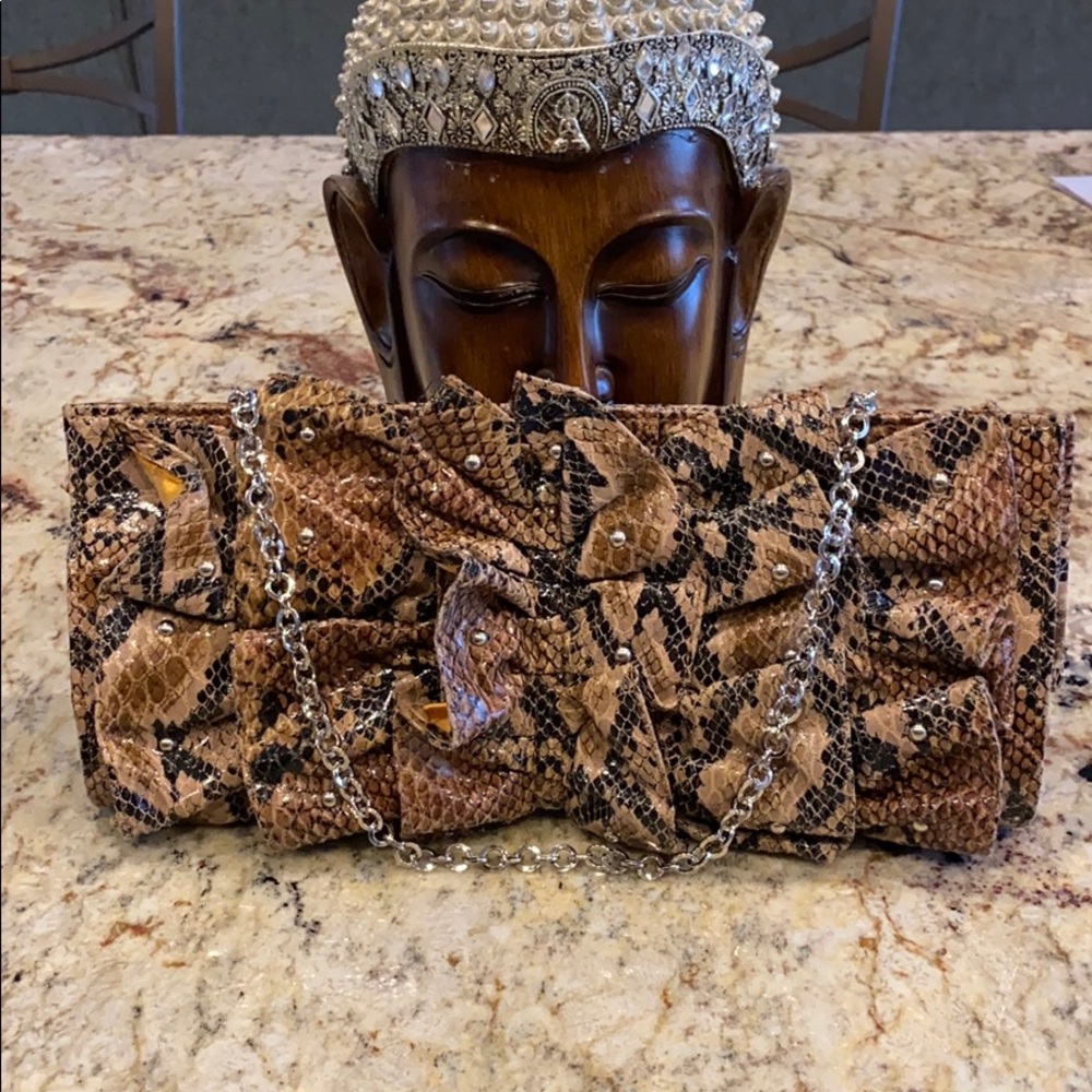 Rampage animal print ruffle clutch